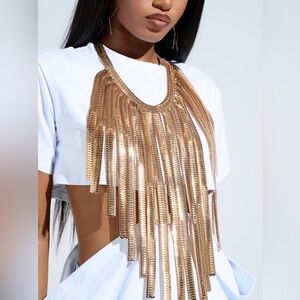 💥Restocked💥Gold Long Fringe Metal Statement Body Chain Necklace